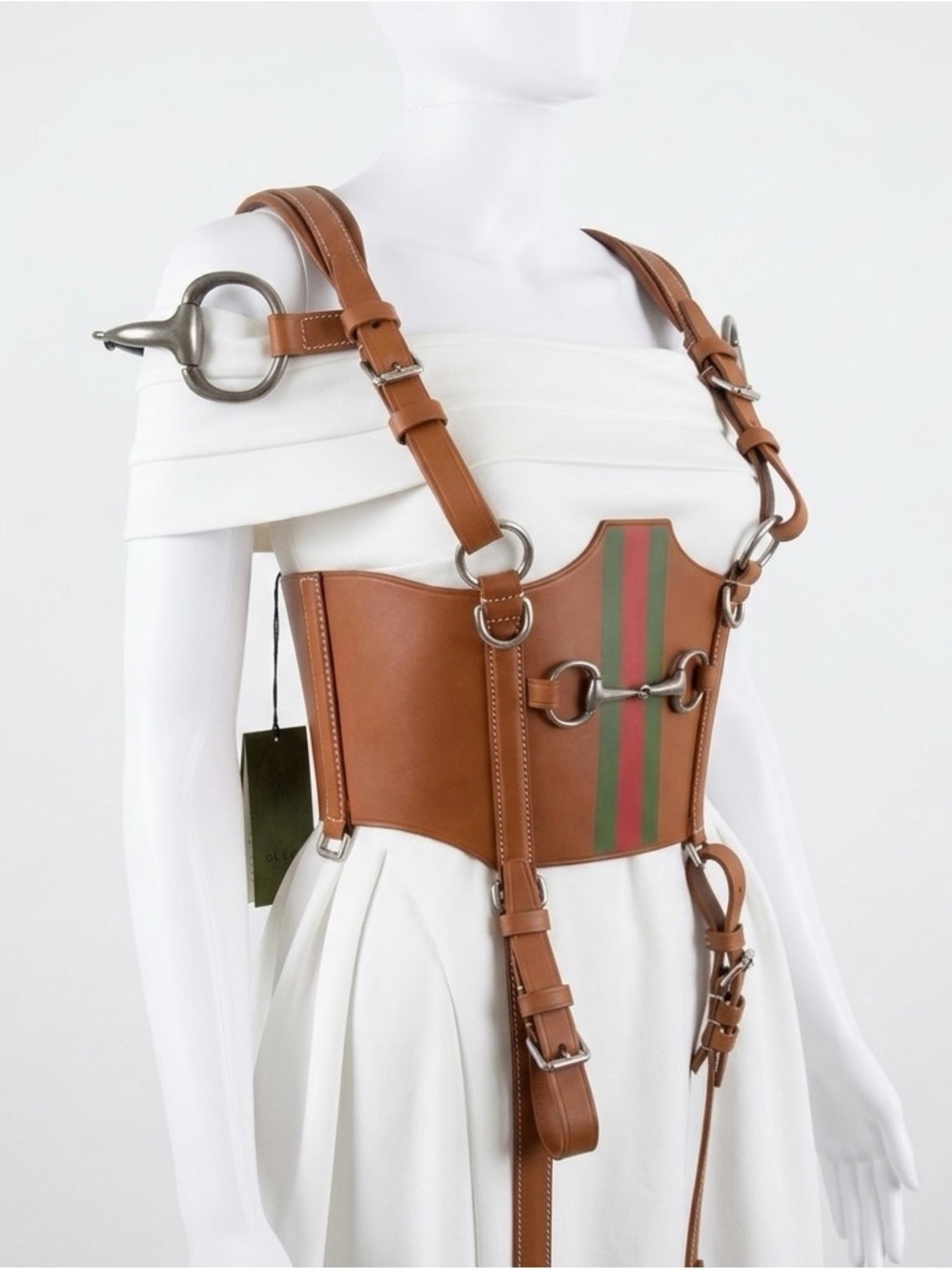 Gucci Aria FW21 Horsebit Leather Harness Corset Top Brown M Runway Look 17